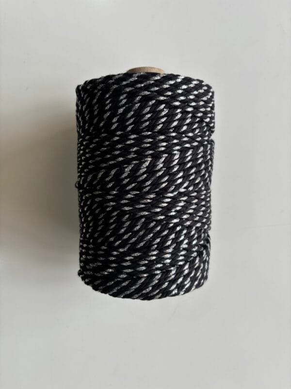 Black with Silver Zari 3mm Twisted