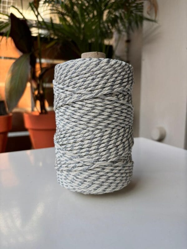 Offwhite with Silver Zari 3mm Twisted